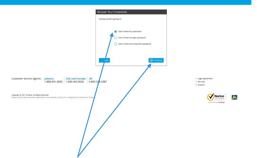 recover credentials-username - JN Bank